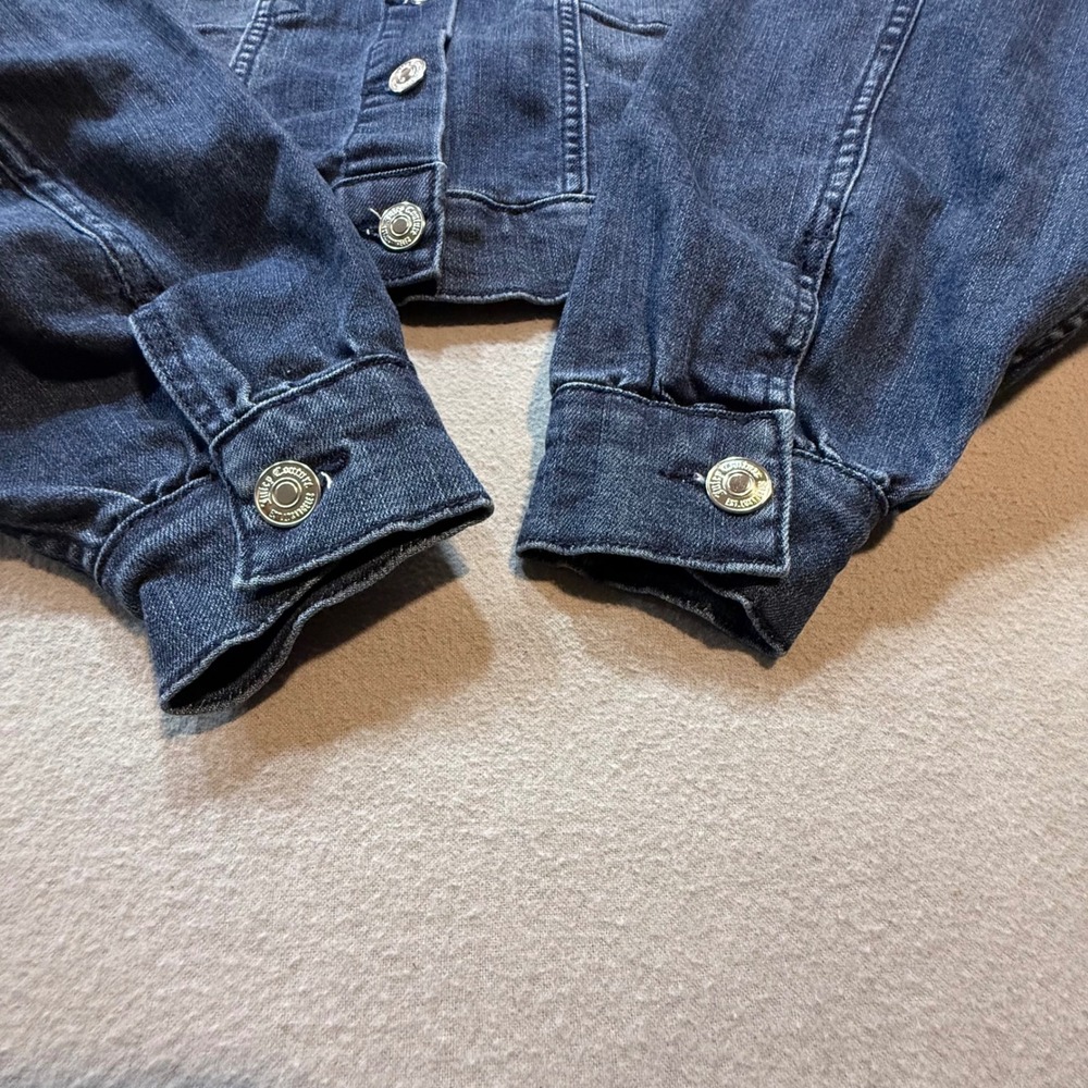 Juicy Couture Y2K Cropped Dark Wash Denim Blue Jean Jacket Women‎ Size L - Picture 5 of 12